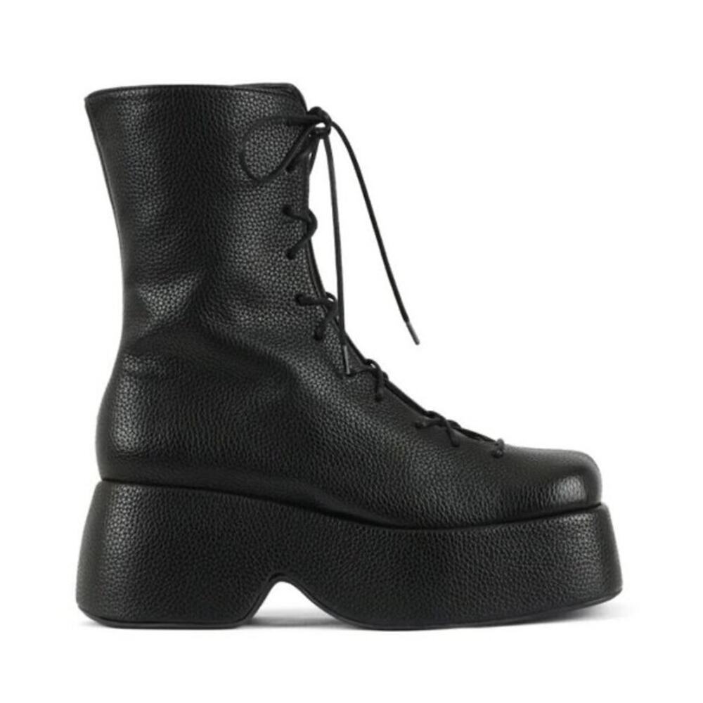 Simon Miller Hustler Black Leather Chunky Platform Lace Up Square Toe Boots 8.5